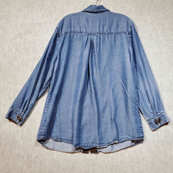 Soft Surroundings Shirt Womens Blue Denim Tencel Metal Closure Chambray Collared - Picture 9 of 10